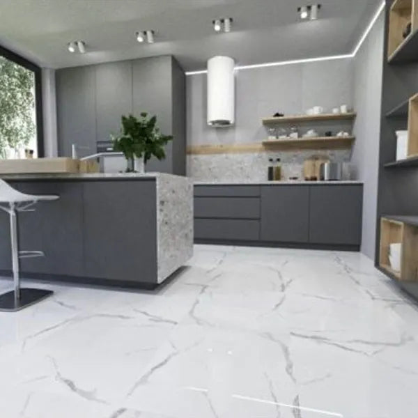 Lucia White Staturio 60cm x 60cm Wall & Floor Tile