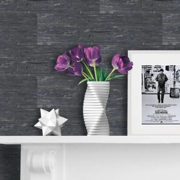 Split Face Black Slate Waterfall 15cm x 60cm Wall Tile