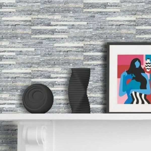 Split Face White Grey Waterfall 15cm x 60cm Wall Tile