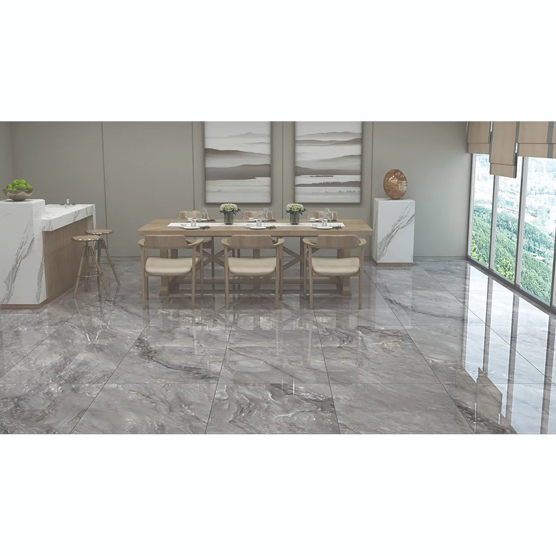 Jarkata Dark Grey Polished 60cm X 120cm Wall & Floor Tile